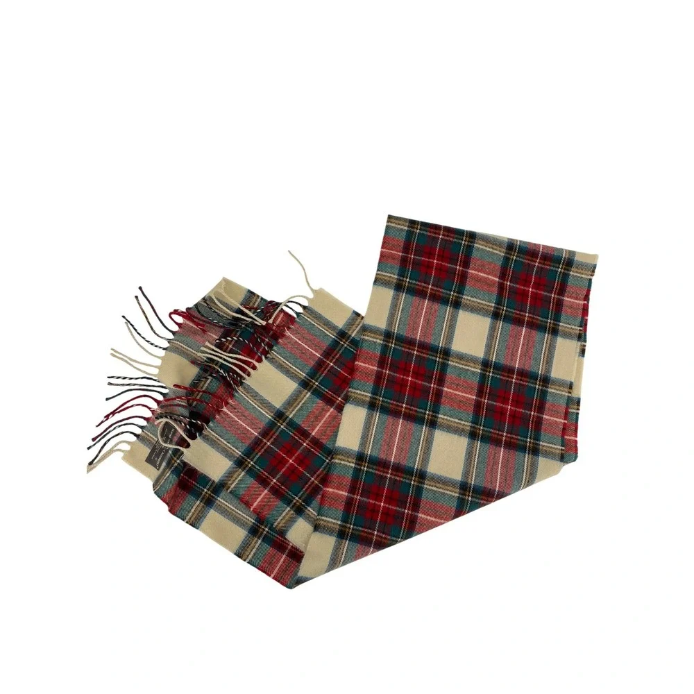 D&Y Softer Than‎ Cashmere Plaid Scarf Mens Red Cream Tartan Fringe Wrap 66x12